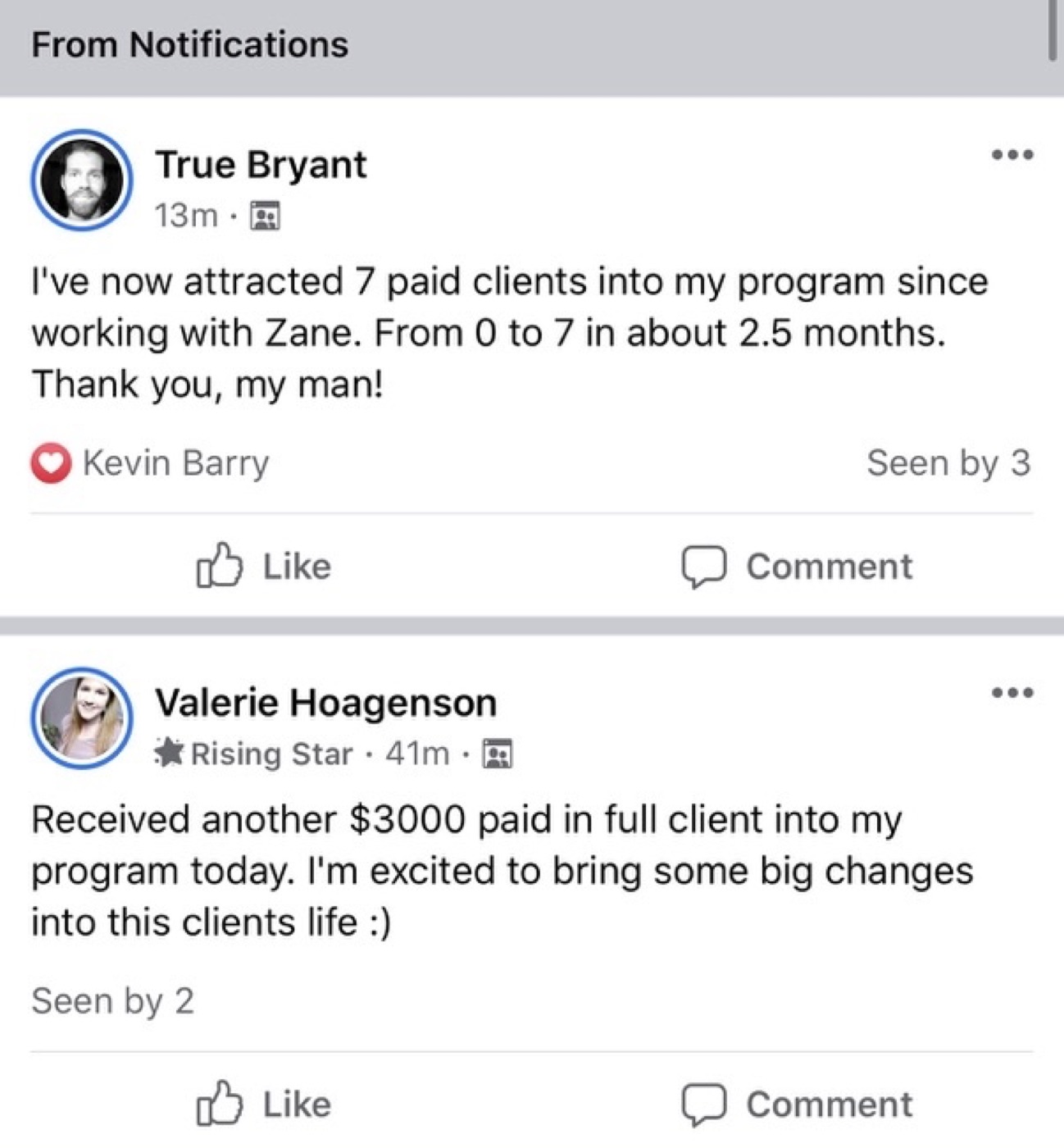 Community posts: True Bryant attracted 7 paid clients in 2.5 months and Valerie landed another $3,000 paid-in-full client