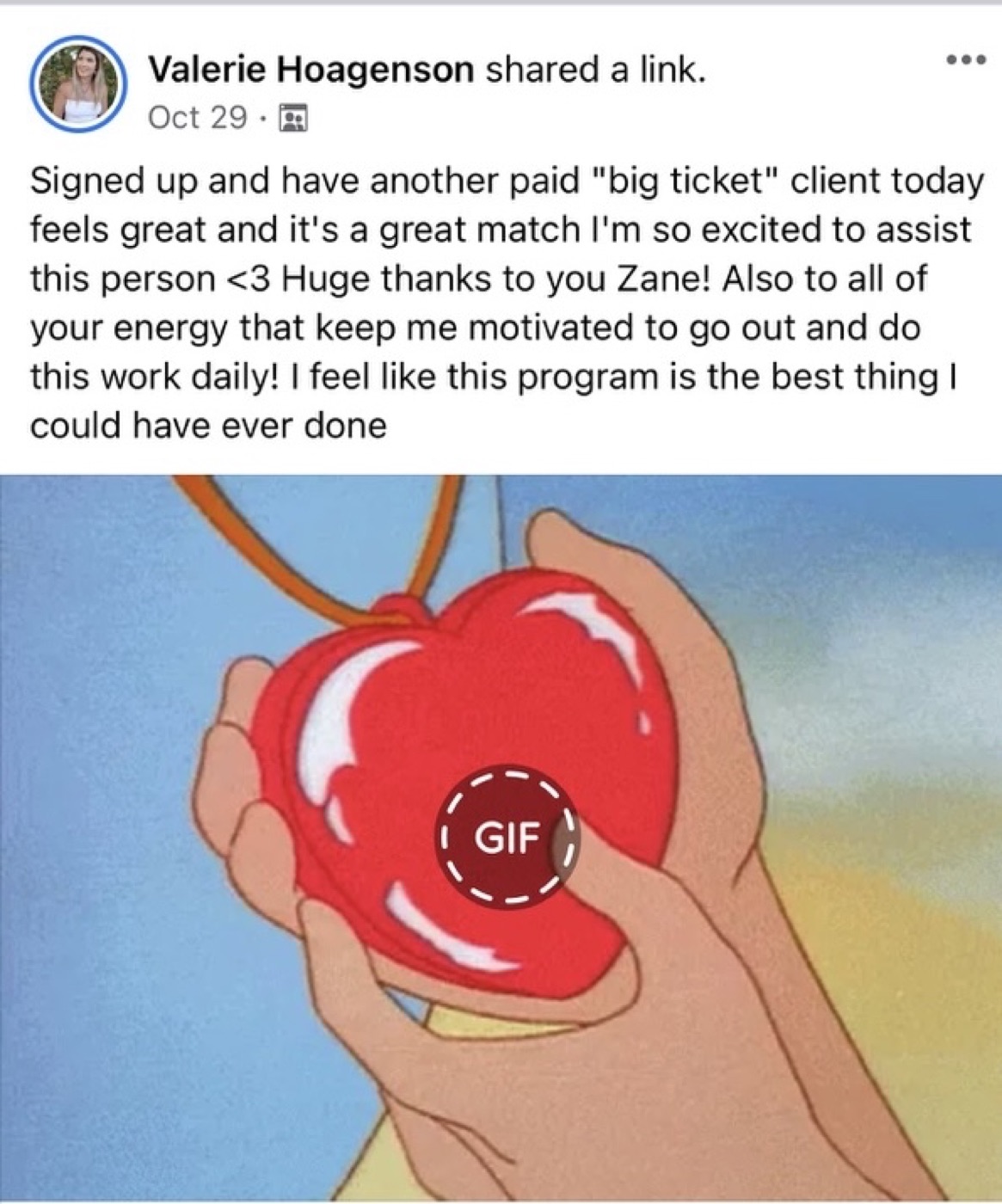 Community post from Valerie Hoagenson: signed another big-ticket client, this program is the best thing I could have ever done